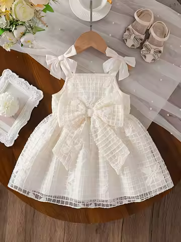 Girls' Dresses: Large Bow Decoration + Grid Lace &amp; 3D Flower Design | Valentine's Day Gift / Baby Birthday Gift
