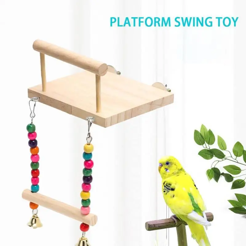 Plataforma de papagaio brinquedos de madeira para papagaio com gaiola de balanço acessórios com chocalho para papagaio calopsita conure lovebirds periquito