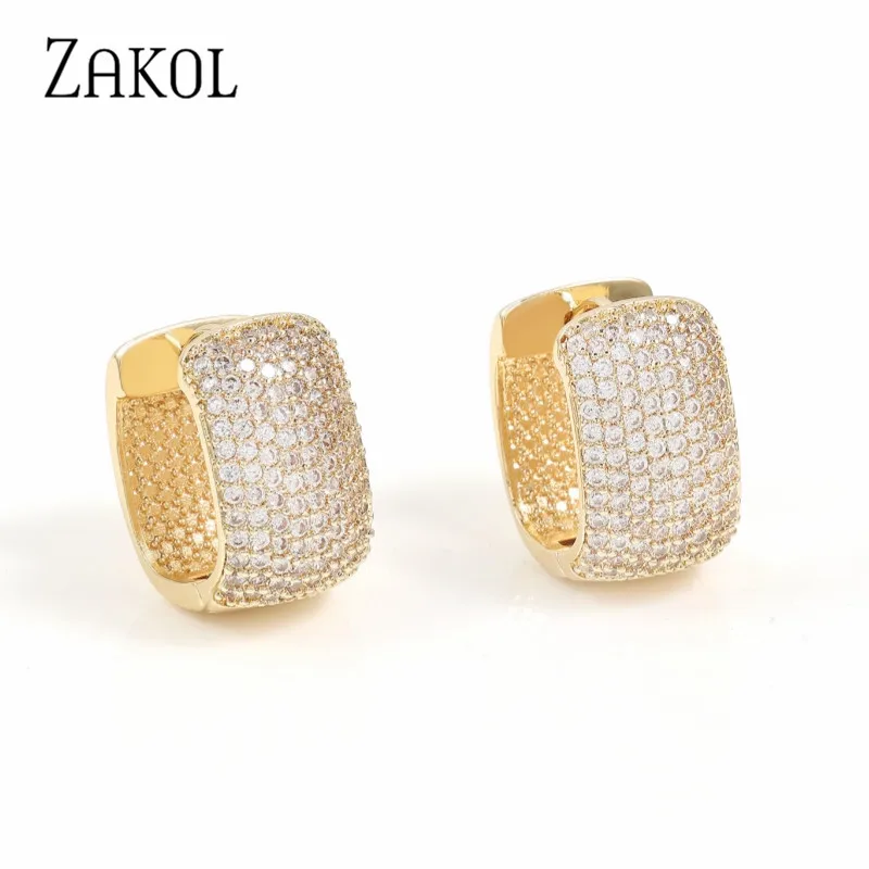 ZAKOL New Fashion U Shape Gold Color Hoop Earrings For Women Wedding Anniversary Gift Jewelry Wholesale