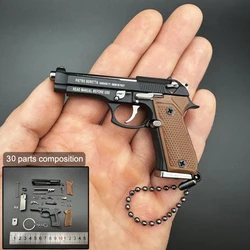 1:3 Metal Miniature Model Inscriptions 92F Static Disassembly Toy Gun Pistol Keychain, Boy Friend Birthday Gift Weapon for Adult