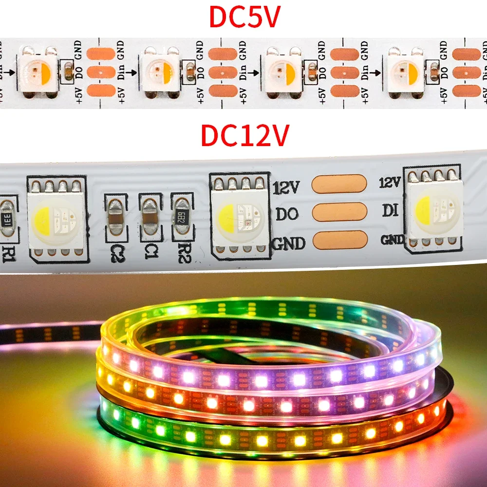 

12V 5V addressable RGBW RGBWW 4 colors in 1 LED Strip SK6812 IC 60pixles/m SMD 5050 RGB White Lamp Tape flexible Lights bar