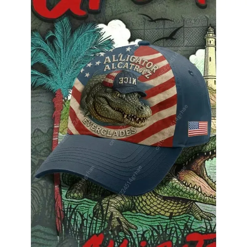 للجنسين ريترو العلم التمساح الكاتراز مضحك فلوريدا Everglades الفن عارضة يطبع كاب