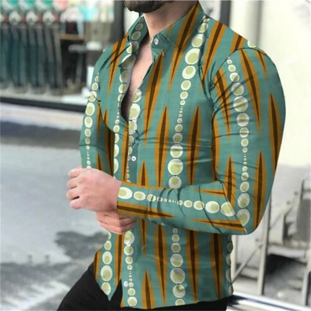 2025 Hot Selling Fashion Luxury Men's Shirts Single breasted Plaid Printed Long Sleeve Men's Street Hawaiian Top Plus Size