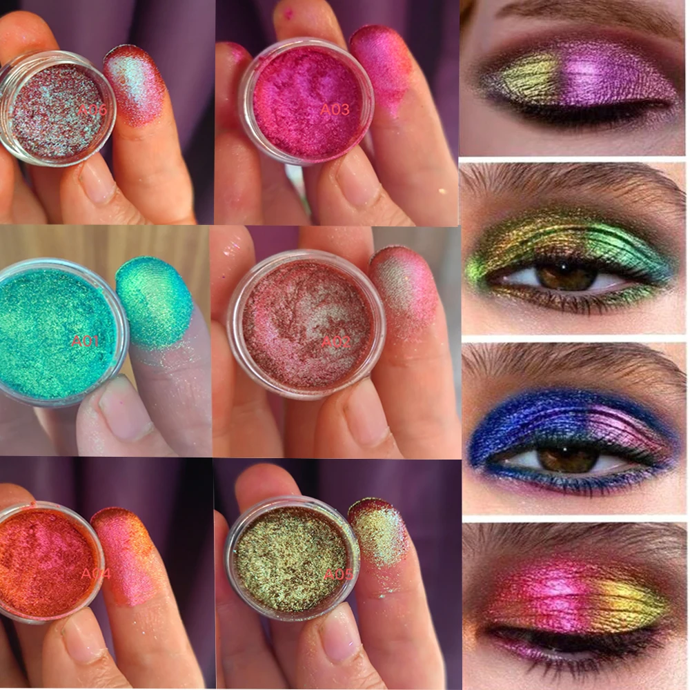 Chameleon Diamond Loose Mica Pó, colorido Shimmer Eyeshadow, Pearl Diamond Chameleon Dust Net-1g, bem polarizada, 1pcs