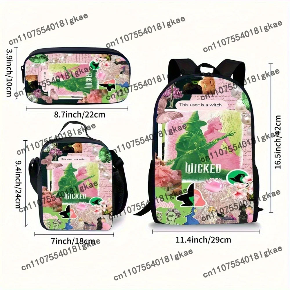 3pcs Wicked Themed Backpack Set - Includes Adjustable Strap, Lightweight, Foldable Design with Witch Hat & Star Motifs, Perfect
