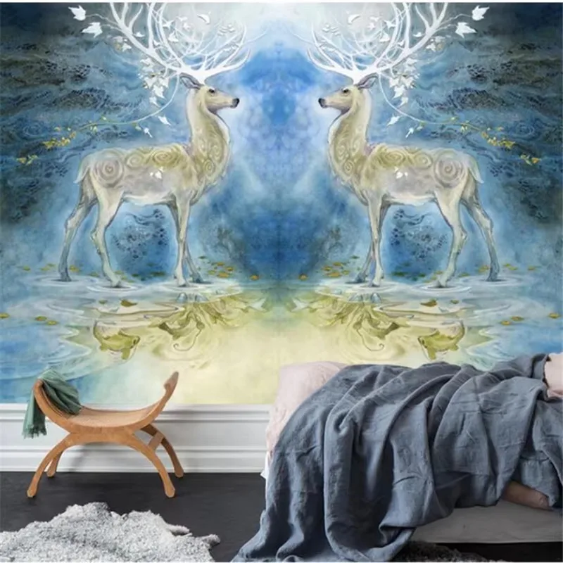 papel de parede  Custom wallpaper  Modern minimalistic Nordic fairy tale romantic elk fresco wall background tapety