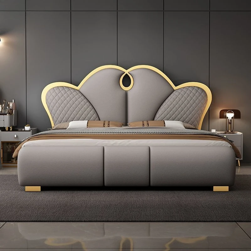 European minimalist bed soft leather high-end light luxury master bedroom wedding bed modern simple cama box queen Furniture