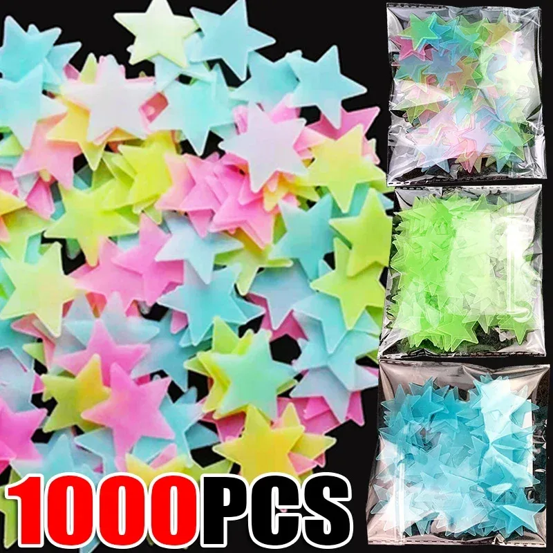 야광 별 벽 스티커, 50/1000개, 형광 3D 광택 접착제, 가정 및 어린이 방 꾸미기에 적합