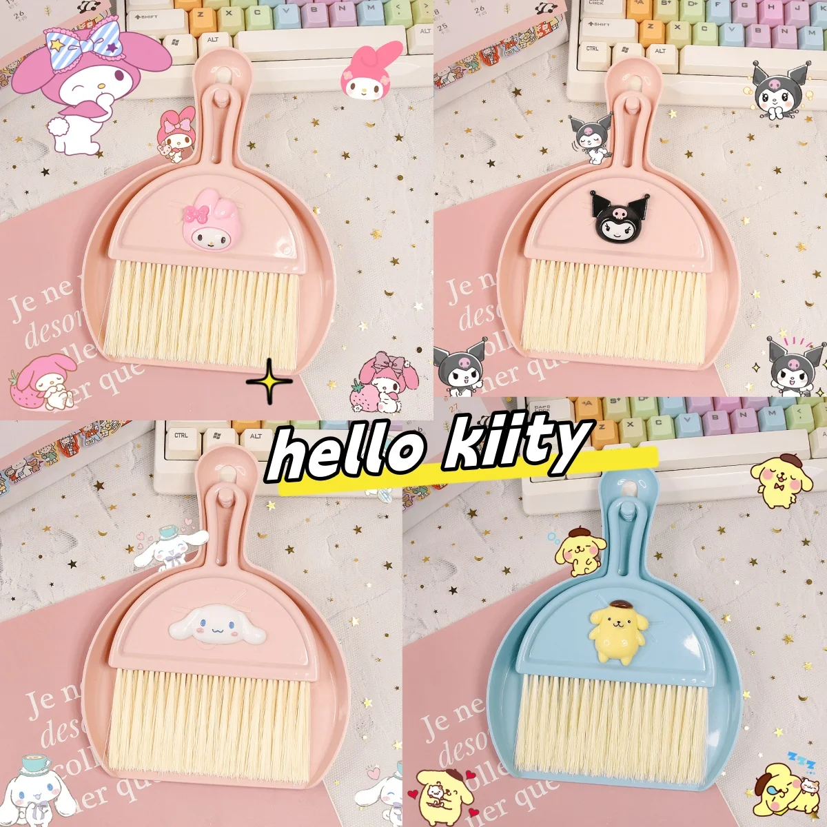 sanrio broom cleaning hello kiity desktop broom dustpan culomi suit diy doll keyboard computer miscellaneous brush anime lady