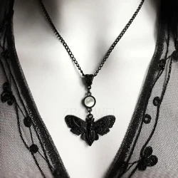 Black Death's Head Hawk Moth Necklace, Open Wings, Gothic Jewelry, Creepy Cute, Insect Jewelry, Halloween, Full Moon, Gift