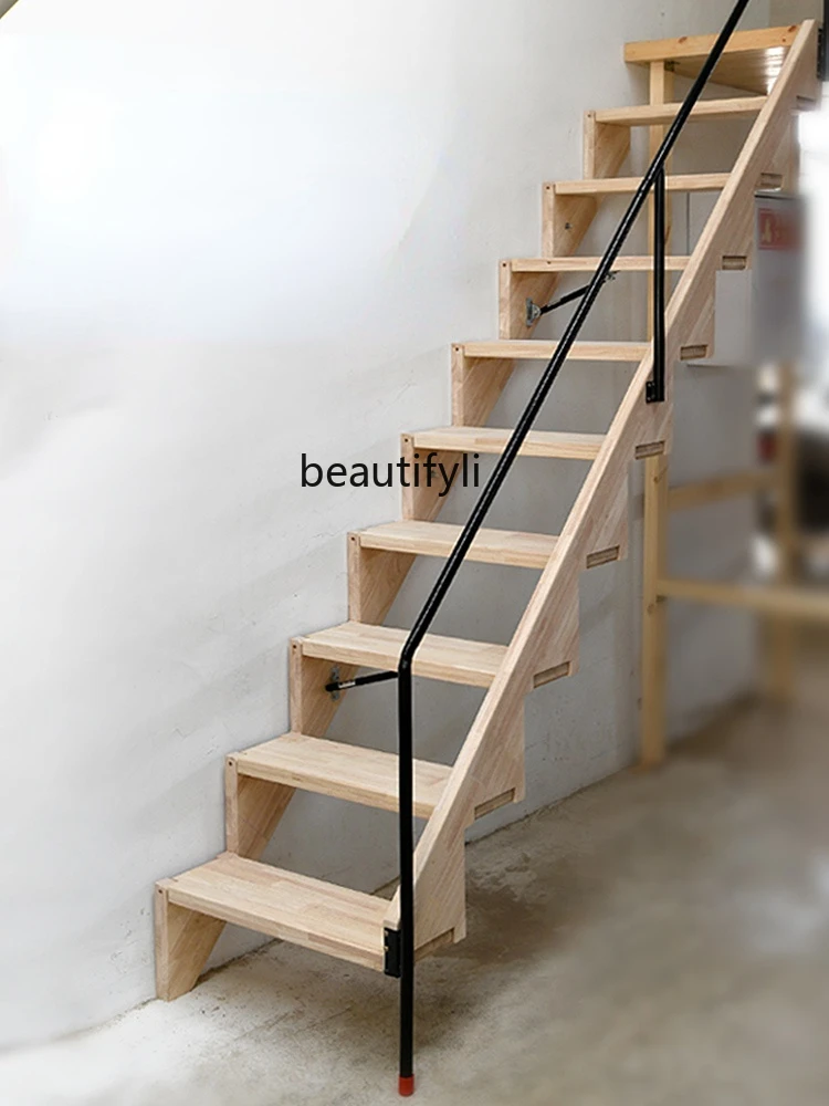 zqHousehold Wall-Mounted Folding Stair Storage Ladder Attic Special Ladder Invisible Stairs with Handrail Stairs