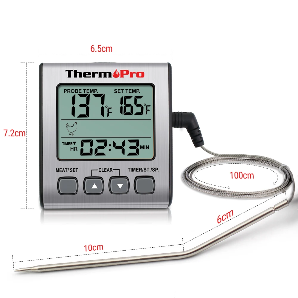 ThermoPro TP16S Backlight Digital BBQ Oven Grill Meat Thermometer With Probe Countdown Kitchen Timer