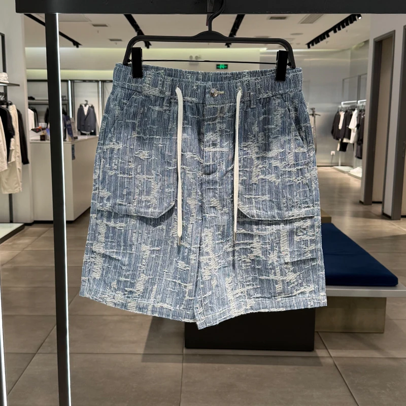 

Летние молодежные джинсовые шорты свободного кроя для пляжа, мужские модные рабочие брюки средней длины, трендовые спортивные пляжные штаны