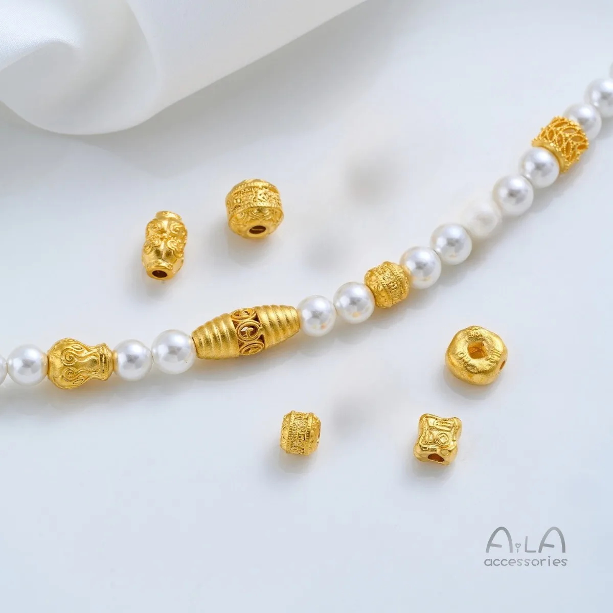 Brass 24K Gold Tone Hollow Leaf Cloud Gourd Spacer Beads DIY Lucky Jewelry Findings