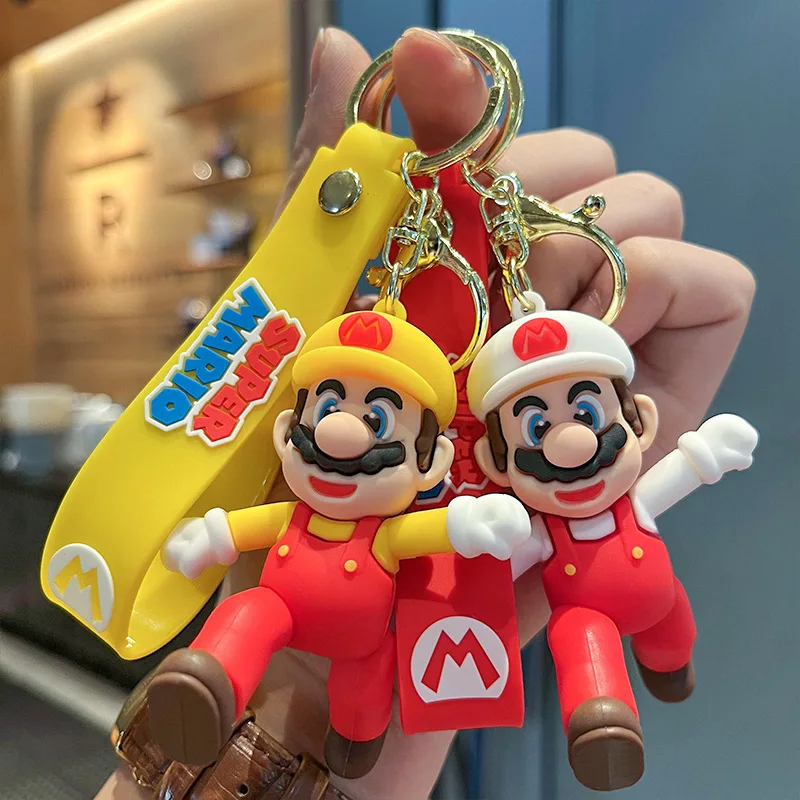 MINISO Anime Cartoon Running Super Mario Car Keychain 3D Lovely Action Figure Model Keyring Boys Girls Schoolbag Pendant Gifts