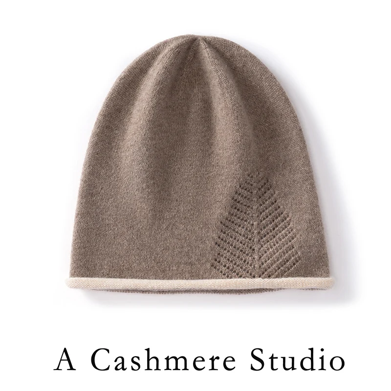 

MELILAMB Winter New Women's 100% Cashmere Knitted Hat With One Thread Curled Edges Hollow Headcut Soft Warm Thick Casual Hat