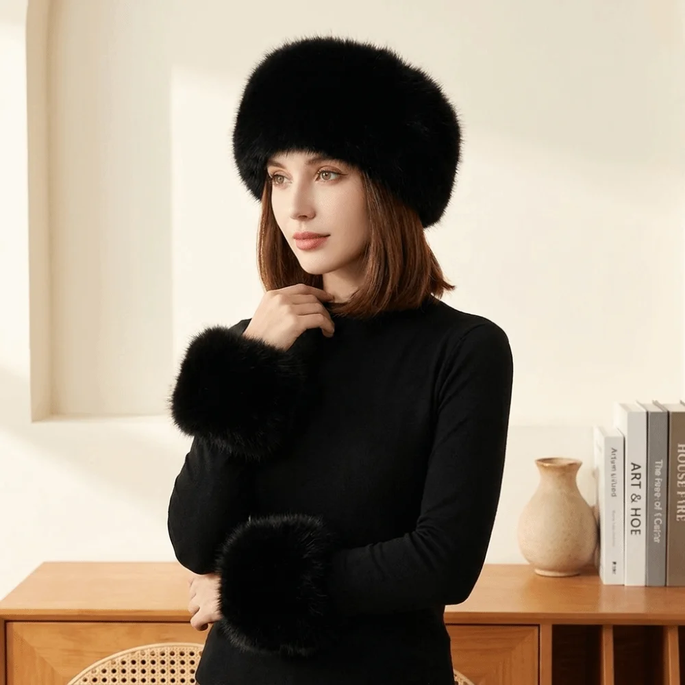 3Pcs/Set Elastic Wide Fur Cuffs Hat Soft Furry Headband Wristband Set Windproof Wrist Sleeves Warm Thick Hairband Spicy Girl 2