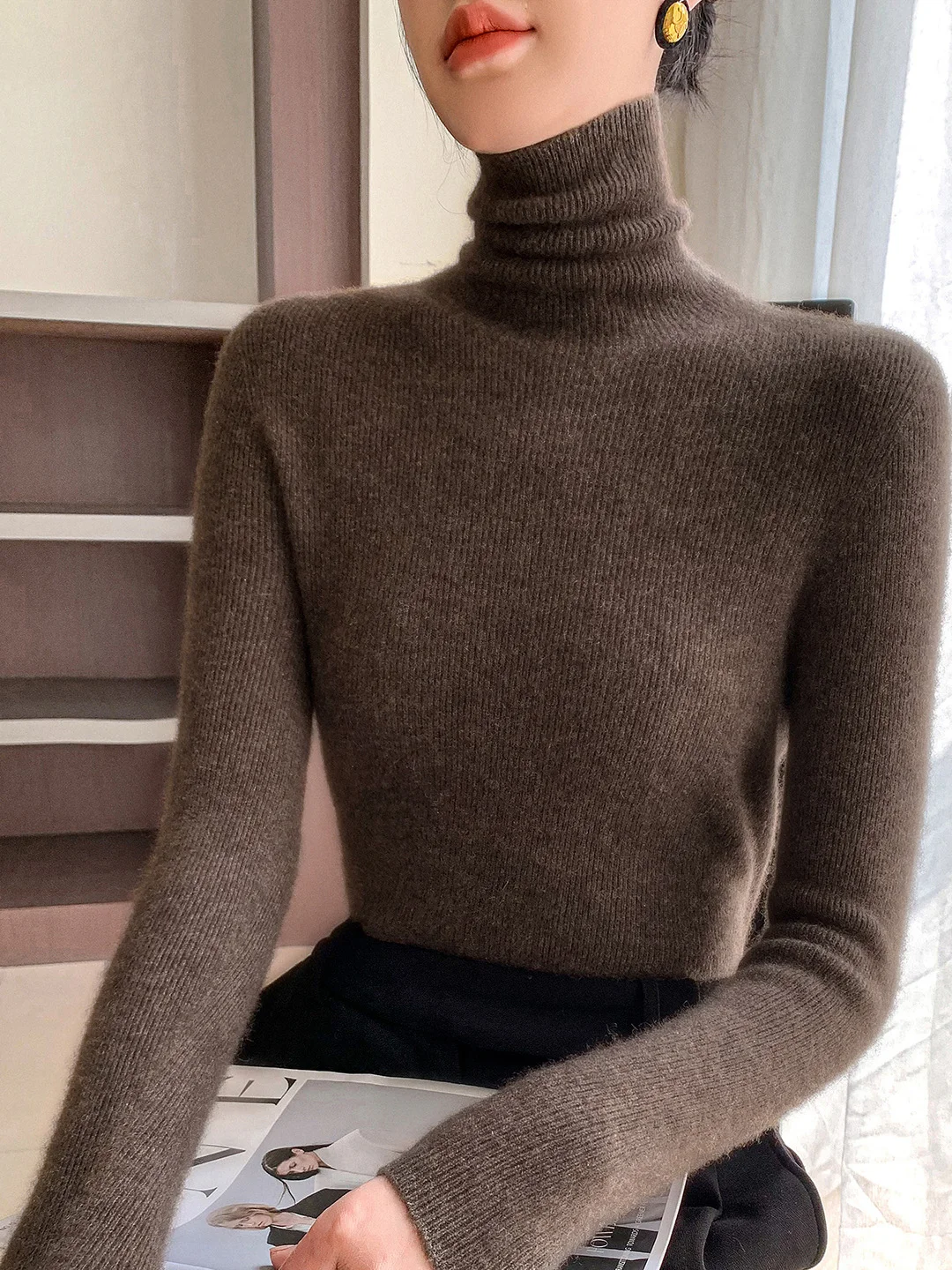 Bla col haut coupe ajustée tricots pour femmes couche de base irt pour manteau vêtements intérieurs en vrac Ne pull tricoté Sl Premium Q...