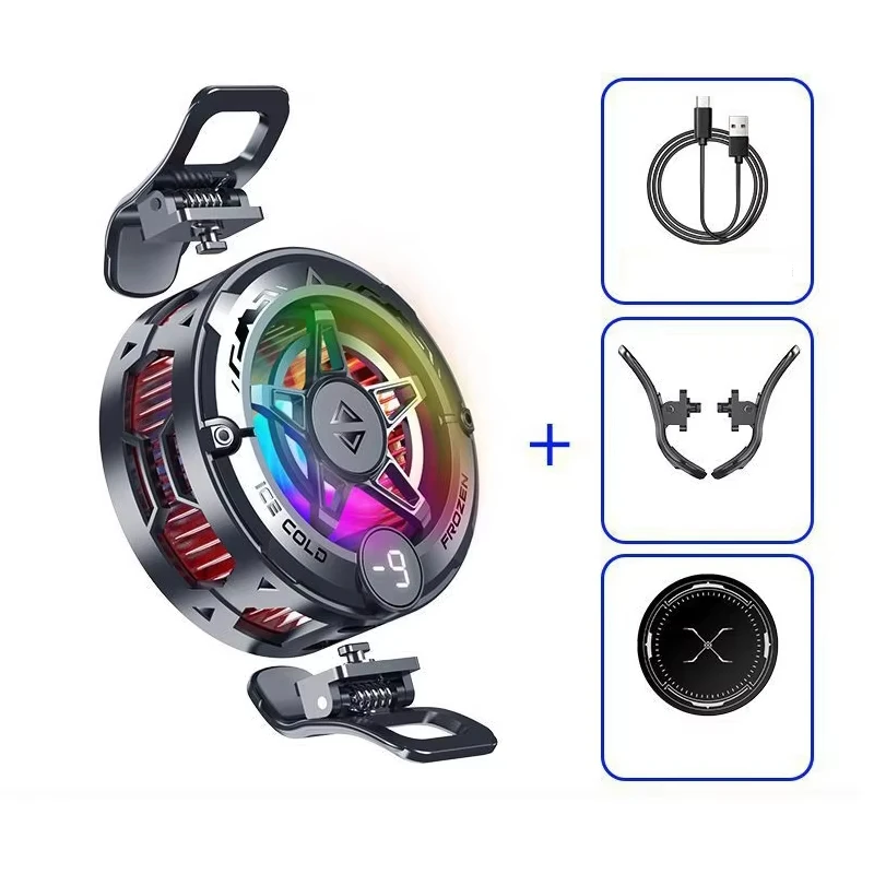 Lenovo Tragbarer Handy-Kühler, Gaming-Kühlgerät, magnetischer Rückseiten-Clip, digitale Anzeige, RGB-Lichter für Android iOS