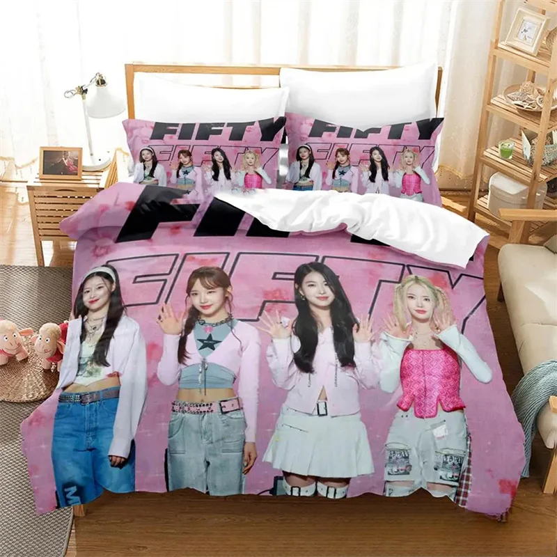 KPOP FIFTY FIFTY Merch Cupid Album Bedding Set Boys Girls Twin Queen King Size Duvet Cover Pillowcase Bed boys Adult