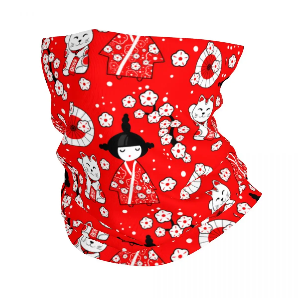 Japanese Kokeshi Bandana Neck Gaiter Printed Dolls Wrap Scarf Multi-use Face Mask Outdoor Sports for Men Women Adult All Season