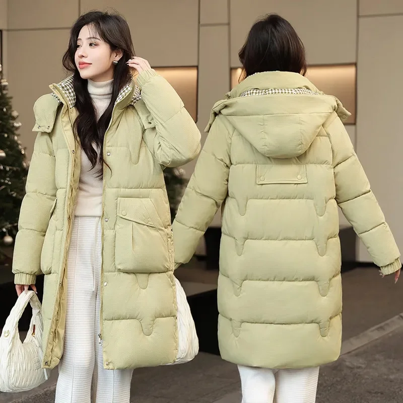 2024 New Winter Jacket Long Parkas Women Down Padded Coat Puffer Jacket Hooded Big Pocket Down Cotton Snow Female Overcoat Outwe