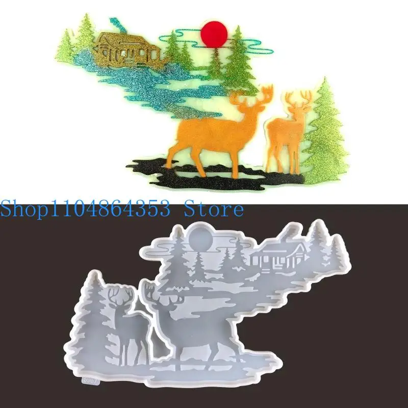 652F Christmas Elk Decor Resin Mold DIY Silicone Craft Mold Wall Hanging Decoration Epoxy Mold for Pendant Tray Mat