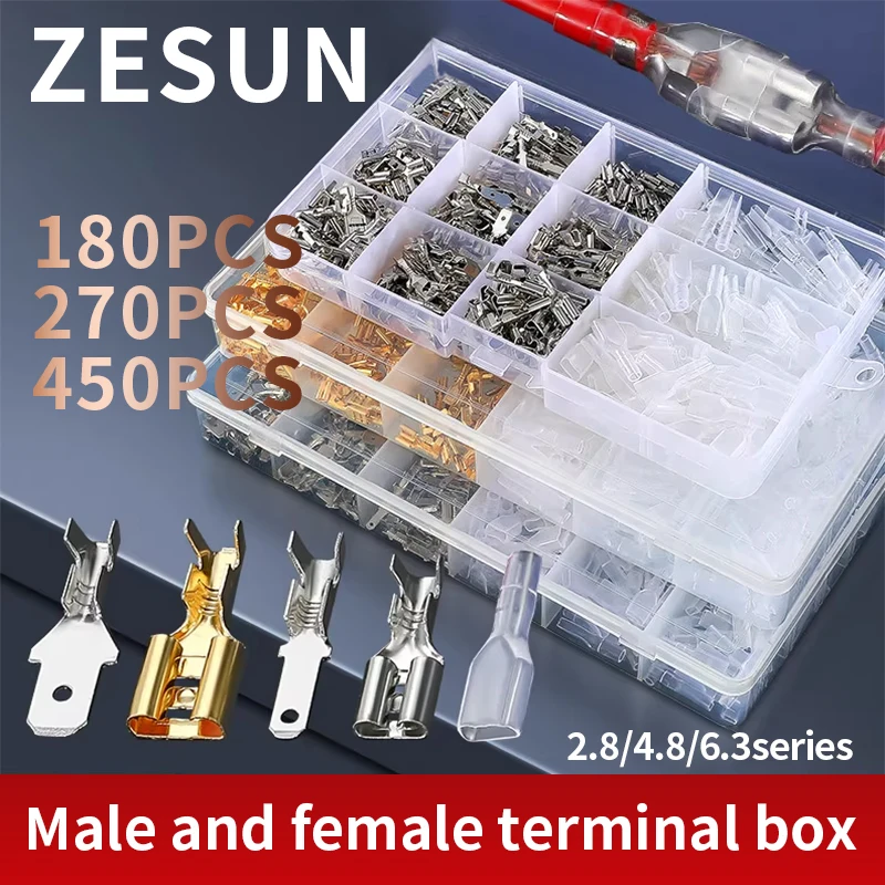 180/270/450pcs Plug-in spring plug-in box cold pressed wiring terminal connector 2.8/4.8/6.3 male and female terminals