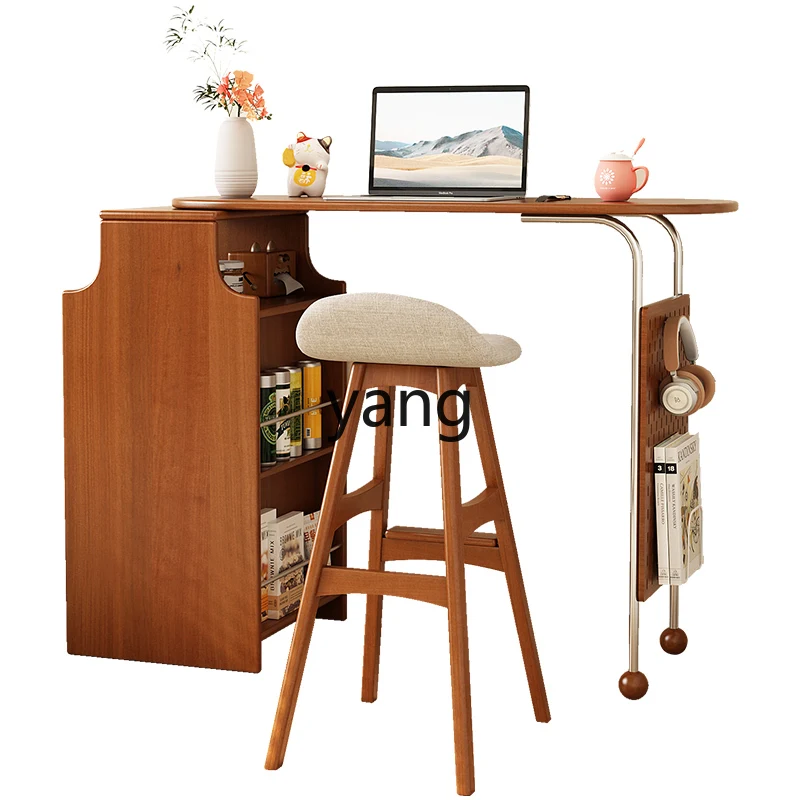

LH solid wood bar table household small apartment living room antique retractable retro storage locker