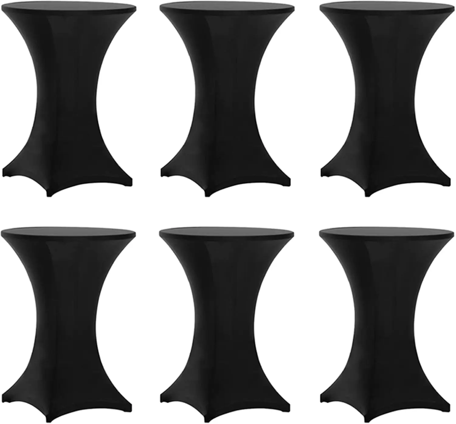 

6-Pack Black Stretch Cocktail Table Covers for 30x42 Inch Round Tables, Fitted & Durable