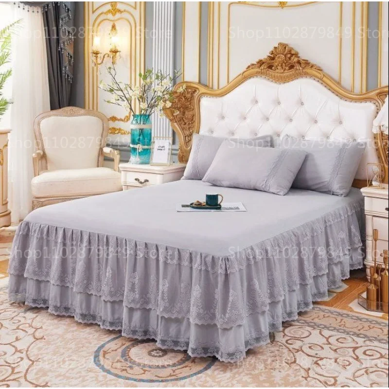 

Princess Wind 3 Layers Bed Skirt Lace Ruffled Bed Skirt Bedroom Bed Cover Bed Skirt Non-Slip Mattress Cover Bedsheet Bedspread