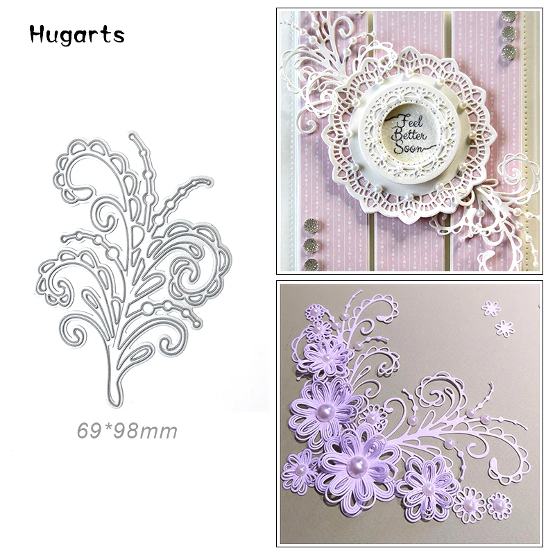 Beaded Swirl Flourish Flower Leaves Dies Cut Metal Cutting Dies Scrapbooking Stamps and Dies for Card Making Craft Dies