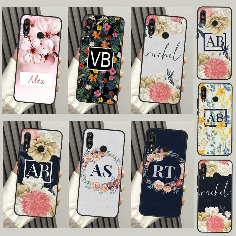 화웨이 P40 P20 P30 라이트 P50 메이트 50 프로 P 스마트 2019 아너 70 50 X8 X9 X9a 케이스에 대한 개인 꽃 이름 모노그램 Funda