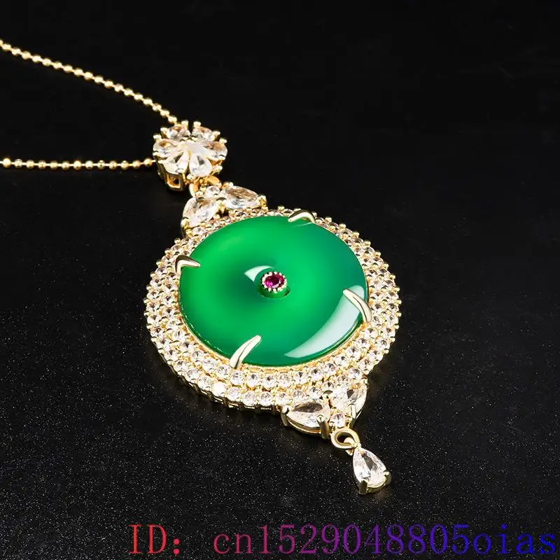 Green Real Jade Donut Pendant Necklace Talismans Fashion Choker Natural Jewelry 18K Gold Plated Luxury Chain Accessories Man