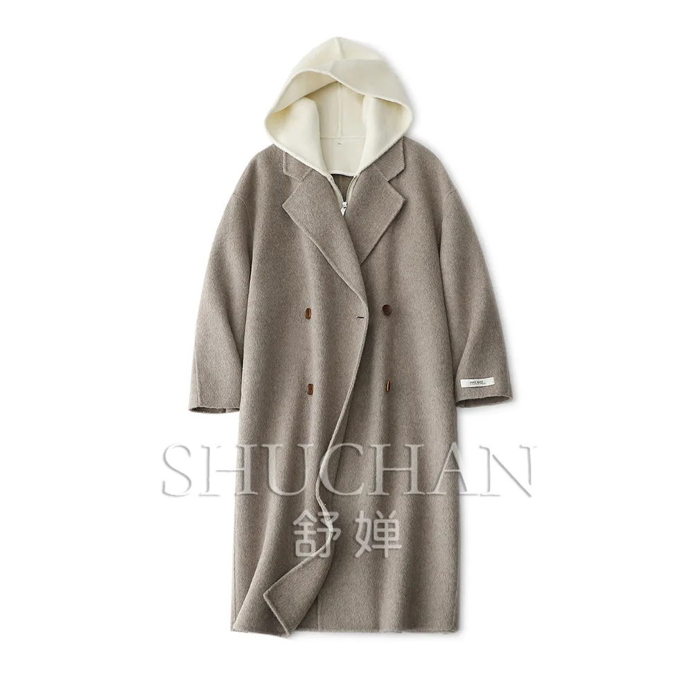 

Autumn and Winter Foreign Style Coat, Fashionable Contrasting Color Fake Two-piece Hooded Double-sided Coat Women