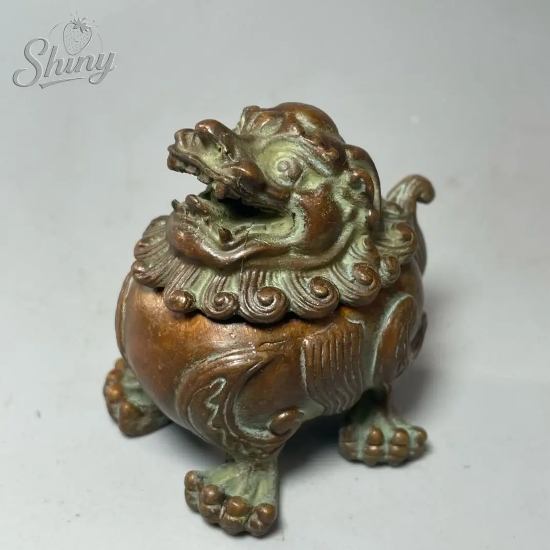 

Pure Copper Lucky Lion King Figurines Miniatures Desk Ornaments Antique Bronze Chinese Animals Statue Home Feng Shui Decor