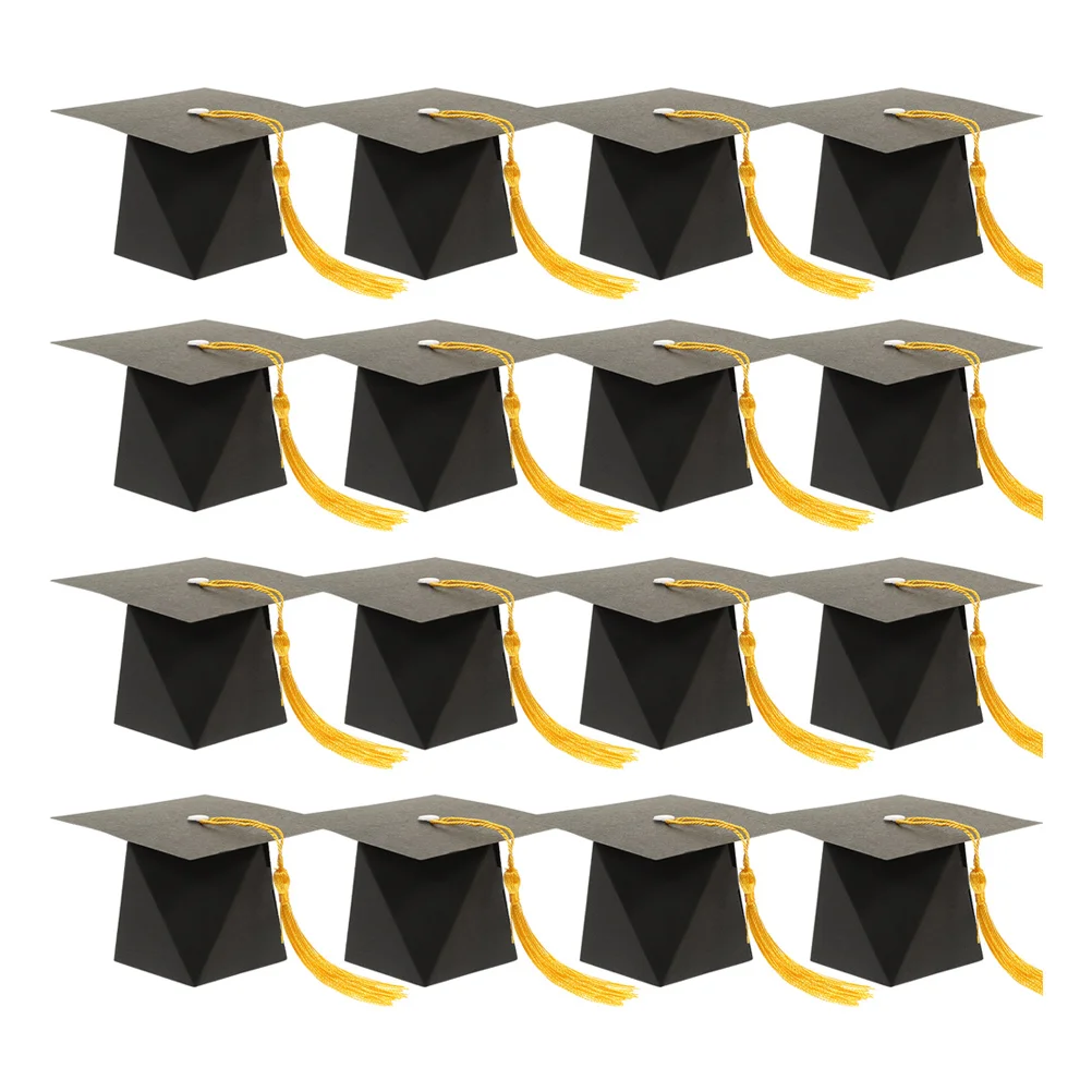 

25pcs Graduation Candy Box Bachelor Hat Packaging Black Box Yellow Tassel Party Sweets Container Gift Favor Material