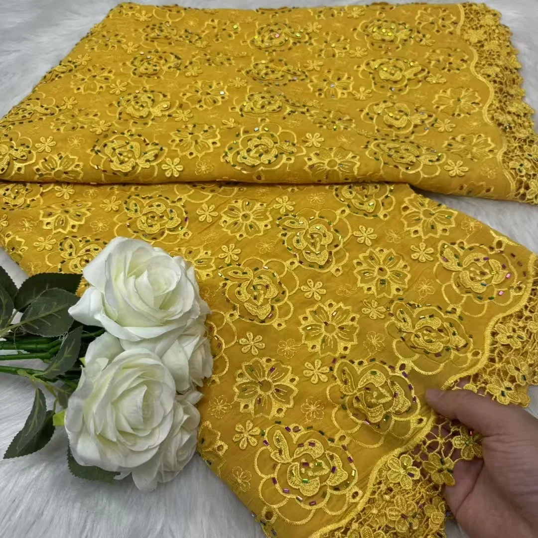

New Party Season Luxury Sequins African Guipure Cord Lace Fabric High Quality Nigerian Water Soluble Lace Fabric Wedding Dress