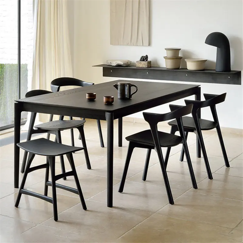 Custom Solid Wood Dining Table Custom Floating Desktop Wooden Desk Modern Black Oak Hotel Conference Table