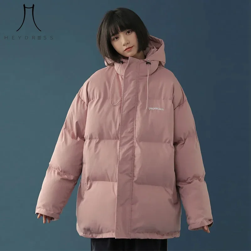 2021 Women Simple Solid Loose Harajuku Down Coats Korean Warm Hooded Parka Winter Oversized Short Cotton Padded Jacket