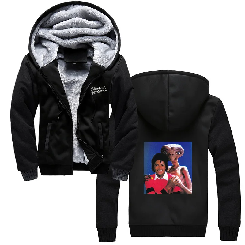 Michael Jackson & E.T Hoodies Vintage Retro Thriller Men High Quality Thick Zipper Sweatshirt Harajuku Streetwear