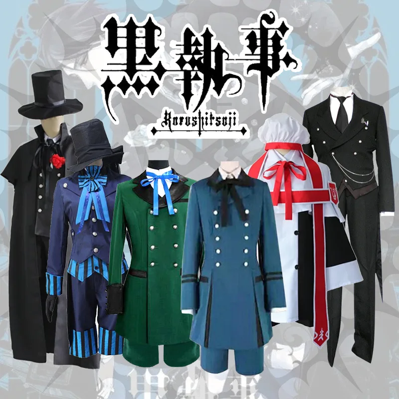 

Anime Black Butler Ciel Cosplay Outfits Women Men Black Bulter Kuro Shitsuji Ciel Phantomhive Costume Swallowtail Whole Set