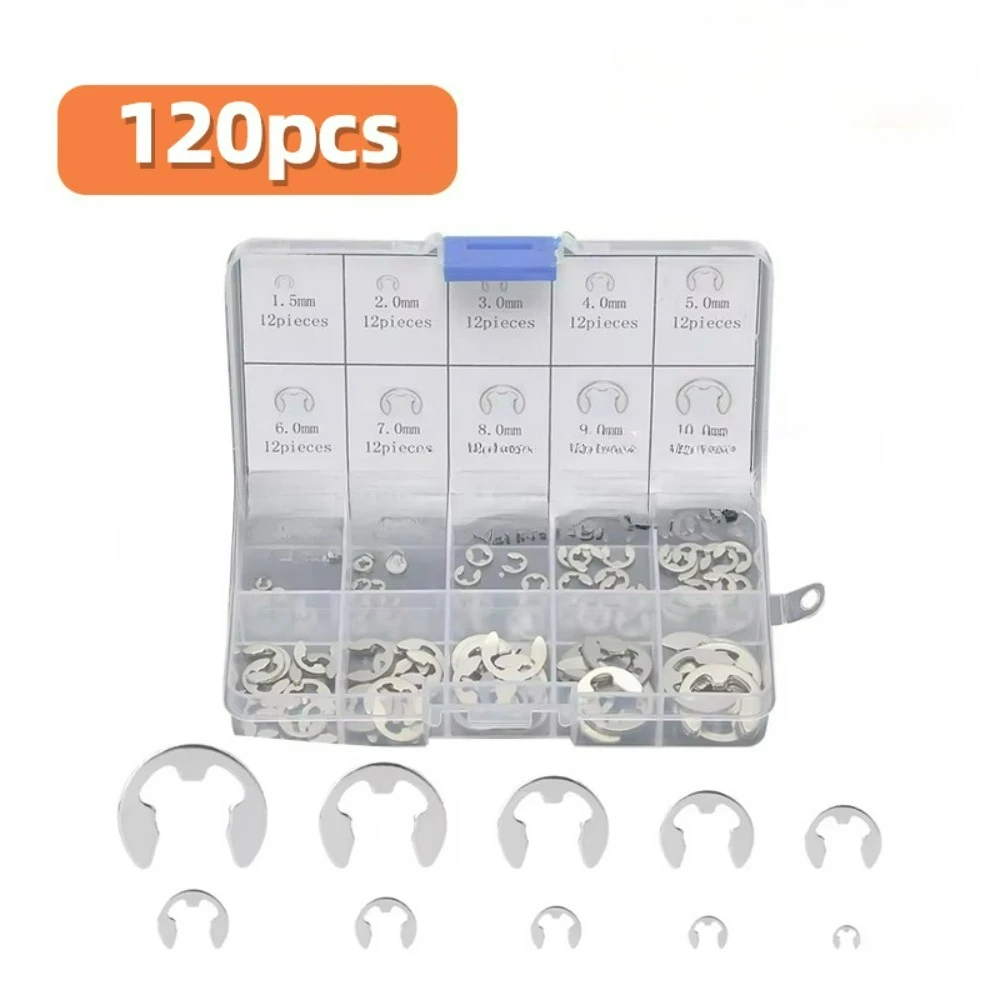 120pcs/200pcs M1.5-M10 304 Stainless Steel Split Rings & E-Clips – Assortment Set for Shafts Machinery DIY Home Repairs
