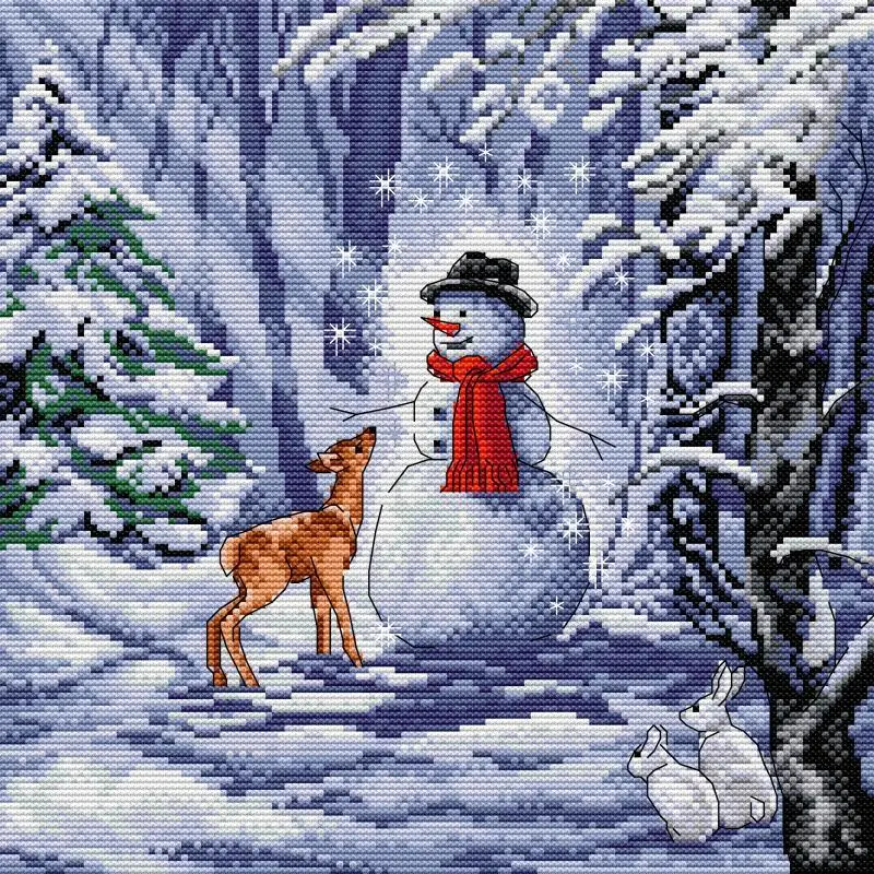 Cartoon Snowman Series Cross Stitch Kit 14CT 16CT 11CT White Count Canvas Printed Fabric Sewing Kit Kids DIY Hand Embroidery Set