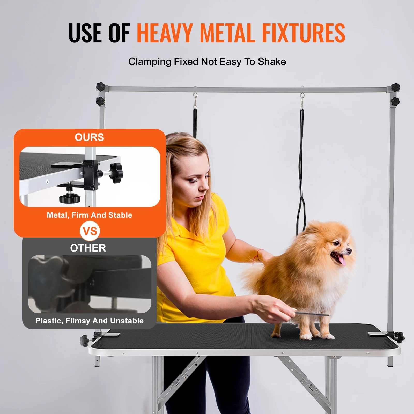 Pet Grooming Table Two Arms With Clamp, 46'' Dog Grooming Station, Foldable Pets Grooming Stand For Medium And Small Dogs, Free