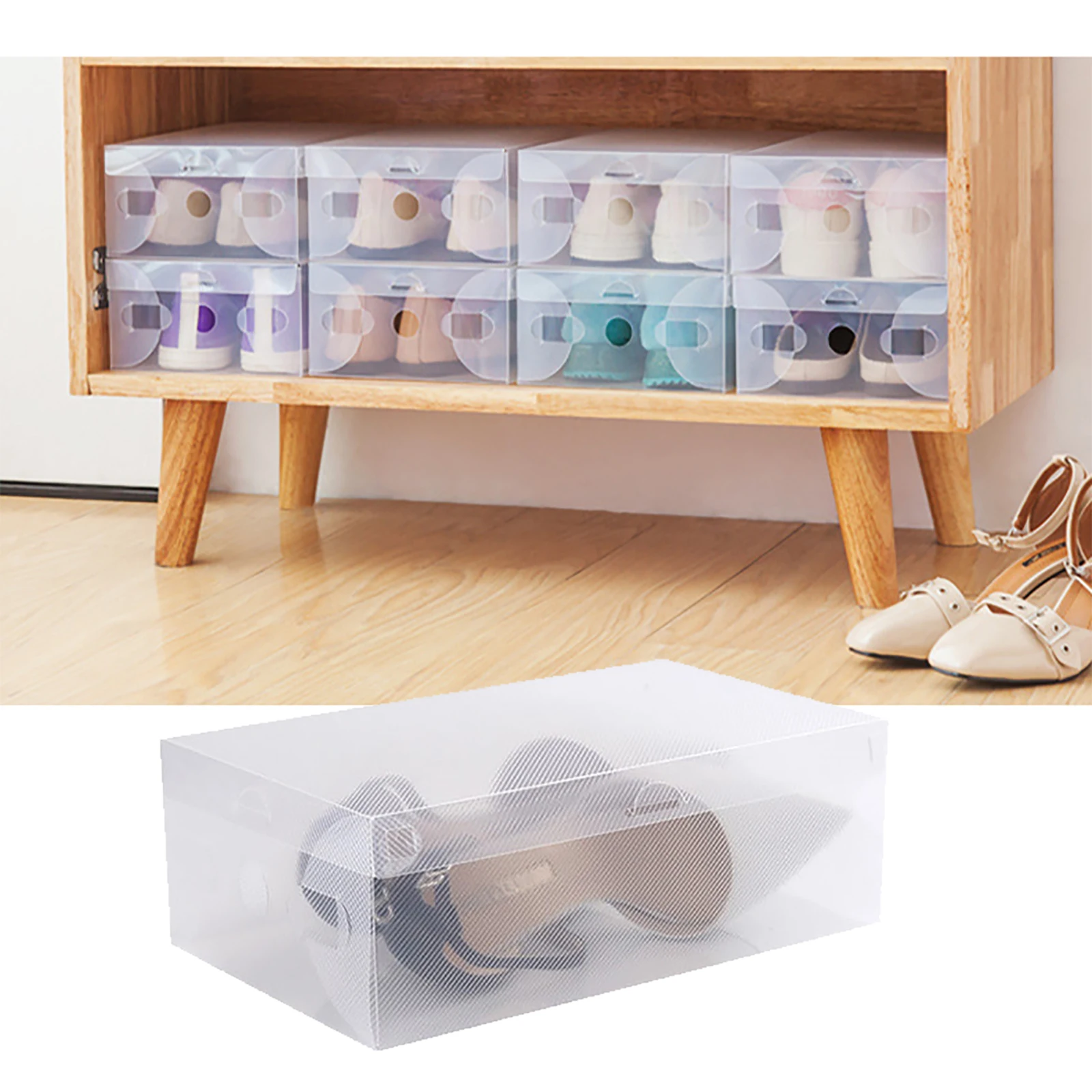 20pcs Pack Stackable Shoe Storage Organizer Plastic with Lid Plastic Shoes Case Square Thickened Stackable box Transparent