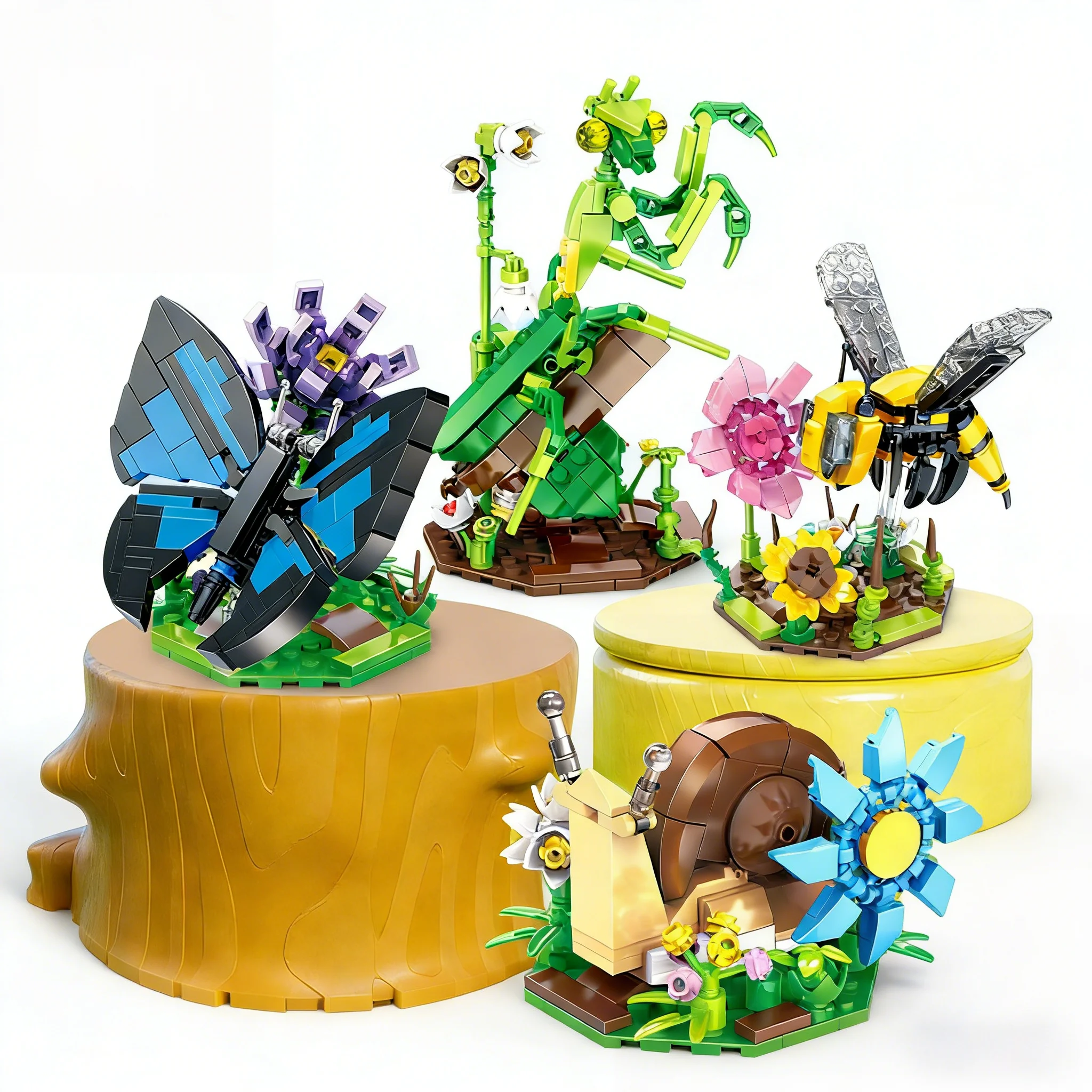 Pädagogische Bausteine mit kleinen Partikeln, Pflanzen- und Insekten-Serie, Schmetterling, Biene und Marienkäfer, DIY-Puzzle-Set, ideales Weihnachtsgeschenk