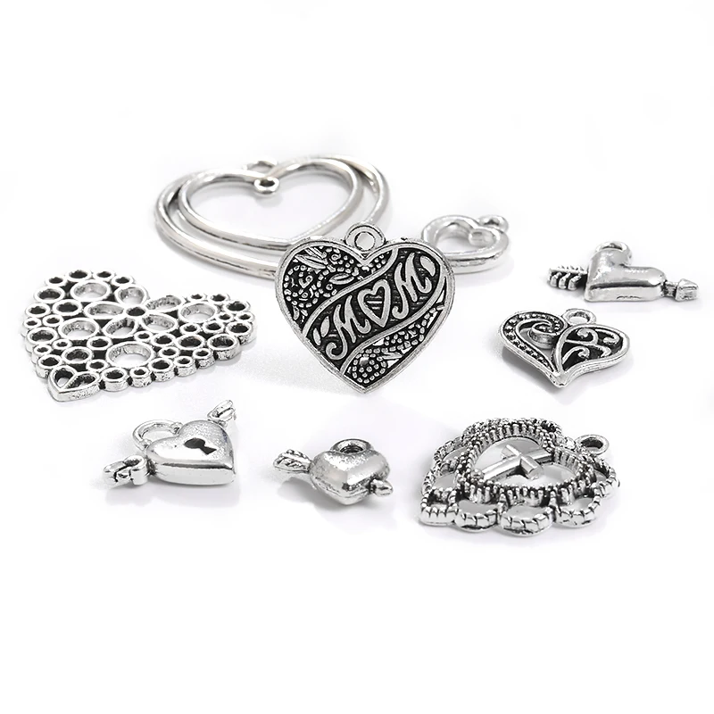 Vintage 15 pcs/lot Love Heart Charms Jewelry Making DIY handmade Earrings necklace bracelet Crafts