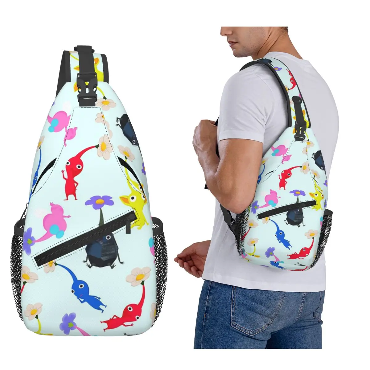 

Pikmin нагрудная сумка, мужской рюкзак через плечо, нагрудная сумка, дорожный походный рюкзак, сумка на плечо