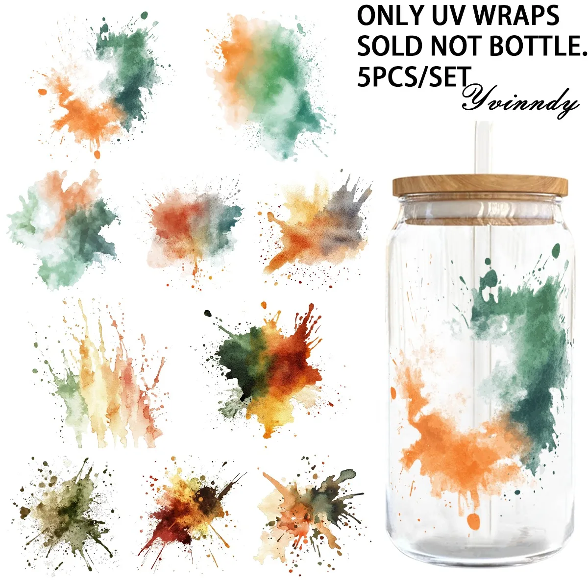 

5 шт./компл. земляной цвет, 16 унций, стеклянная банка, переводная бумага, УФ-бумага DTF, высоко самоклеящаяся переводная бумага, подходит для украшения чашек
